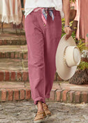 Women's Solid Tapered Trousers – Button Front Mid Rise Patch Pocket Rolled Cuff