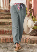Women's Solid Tapered Trousers – Button Front Mid Rise Patch Pocket Rolled Cuff