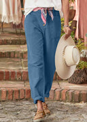 Women's Solid Tapered Trousers – Button Front Mid Rise Patch Pocket Rolled Cuff