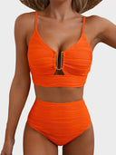 Women's Solid Textured Bikini Set – U-Wire Cutout Crop Top High Waist Bottoms
