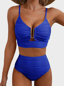 Women's Solid Textured Bikini Set – U-Wire Cutout Crop Top High Waist Bottoms