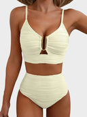 Women's Solid Textured Bikini Set – U-Wire Cutout Crop Top High Waist Bottoms