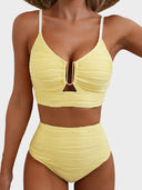 Women's Solid Textured Bikini Set – U-Wire Cutout Crop Top High Waist Bottoms