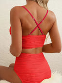 Women's Solid Textured Bikini Set – U-Wire Cutout Crop Top High Waist Bottoms