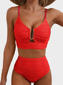 Women's Solid Textured Bikini Set – U-Wire Cutout Crop Top High Waist Bottoms