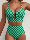 Women's Solid Textured Bikini Set – U-Wire Cutout Crop Top High Waist Bottoms