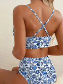 Women's Solid Textured Bikini Set – U-Wire Cutout Crop Top High Waist Bottoms