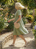Women's Solid Tiered Knee Length Dress – V Neck Short Sleeve Casual Summer