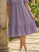 Women's Solid Tiered Knee Length Dress – V Neck Short Sleeve Casual Summer