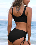 Women's Solid Two Piece Bikini Set – Wrap Crop Top High Waist Swimsuit Beach