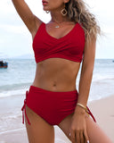 Women's Solid Two Piece Bikini Set – Wrap Crop Top High Waist Swimsuit Beach