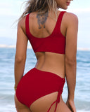 Women's Solid Two Piece Bikini Set – Wrap Crop Top High Waist Swimsuit Beach