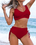 Women's Solid Two Piece Bikini Set – Wrap Crop Top High Waist Swimsuit Beach