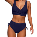 Women's Solid Two Piece Bikini Set – Wrap Crop Top High Waist Swimsuit Beach