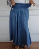 Women's Solid Wide Leg Pants – Smocked High Waist Side Pockets Casual Pants