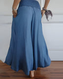 Women's Solid Wide Leg Pants – Smocked High Waist Side Pockets Casual Pants