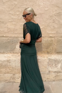 Women's Solid Wrap Maxi Dress – V Neck Short Sleeve Ruched Waist Wedding Guest
