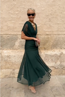 Women's Solid Wrap Maxi Dress – V Neck Short Sleeve Ruched Waist Wedding Guest
