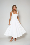 Women's Square Neck Midi Dress – Sleeveless Fit and Flare Full Skirt Formal
