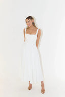 Women's Square Neck Midi Dress – Sleeveless Fit and Flare Full Skirt Formal