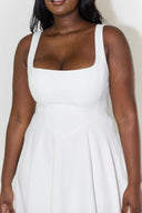 Women's Square Neck Midi Dress – Sleeveless Fit and Flare Full Skirt Formal