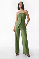 Women's Strapless Buttoned Two-Piece Set – Tailored Crop Top Wide Leg Trousers