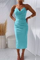 Women's Strapless Ruched Bodycon Midi Dress – Sweetheart Neck Wedding Guest