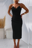 Women's Strapless Ruched Bodycon Midi Dress – Sweetheart Neck Wedding Guest
