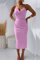 Women's Strapless Ruched Bodycon Midi Dress – Sweetheart Neck Wedding Guest