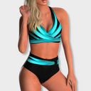 Women's Striped Crossover Bikini Set – V Neck Crop Top High Waist Bottoms Beach