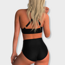 Women's Striped Crossover Bikini Set – V Neck Crop Top High Waist Bottoms Beach