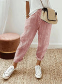 Women's Striped Jogger Pants – Elastic Drawstring Waist Side Pockets Casual