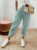 Women's Striped Jogger Pants – Elastic Drawstring Waist Side Pockets Casual