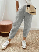 Women's Striped Jogger Pants – Elastic Drawstring Waist Side Pockets Casual