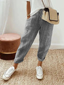 Women's Striped Jogger Pants – Elastic Drawstring Waist Side Pockets Casual