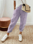 Women's Striped Jogger Pants – Elastic Drawstring Waist Side Pockets Casual