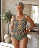 Women's Printed Tankini Set – Scoop Neck Double Strap Two Piece Swimwear