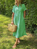 Women's Striped Shirt Dress – Button Up Collar Short Sleeve Midi Summer Dress
