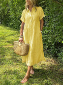 Women's Striped Shirt Dress – Button Up Collar Short Sleeve Midi Summer Dress