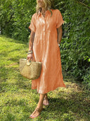 Women's Striped Shirt Dress – Button Up Collar Short Sleeve Midi Summer Dress