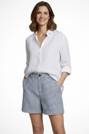 Women's Striped Tailored Shorts – Elastic Waist Single Button Cuffed Hem