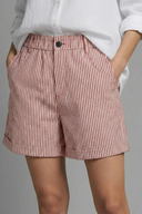 Women's Striped Tailored Shorts – Elastic Waist Single Button Cuffed Hem