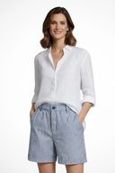 Women's Striped Tailored Shorts – Elastic Waist Single Button Cuffed Hem