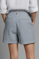 Women's Striped Tailored Shorts – Elastic Waist Single Button Cuffed Hem