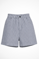 Women's Striped Tailored Shorts – Elastic Waist Single Button Cuffed Hem