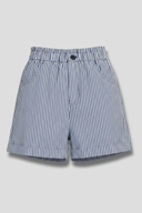 Women's Striped Tailored Shorts – Elastic Waist Single Button Cuffed Hem