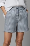 Women's Striped Tailored Shorts – Elastic Waist Single Button Cuffed Hem