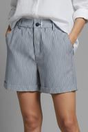 Women's Striped Tailored Shorts – Elastic Waist Single Button Cuffed Hem