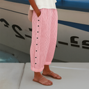 Women's Striped Wide Leg Pants – Elastic Waist Side Button Detail Cuffed Hem