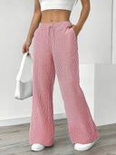 Women's Striped Wide Leg Pants – Low Rise Drawstring Patch Pocket Casual